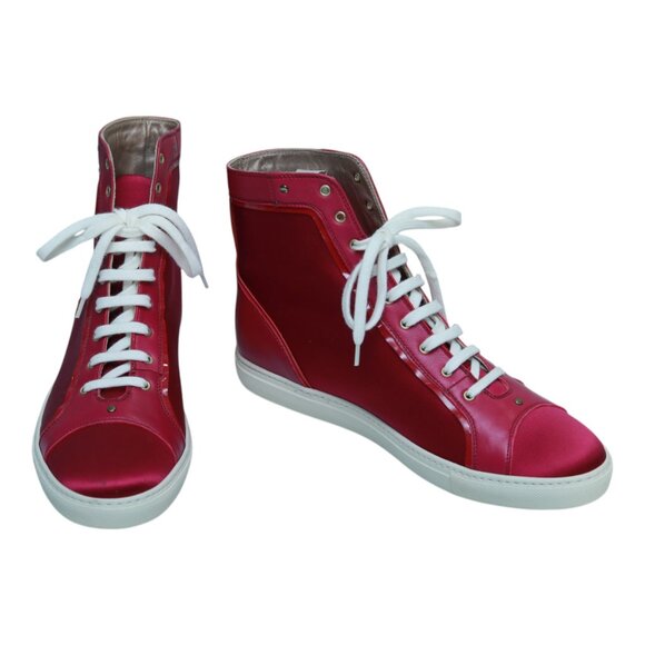Versace Fuchsia Satin Leather Medusa Sneakers High Top Sneaker